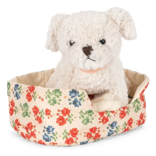 Peluche chien Madeleine et son panier | Bleu