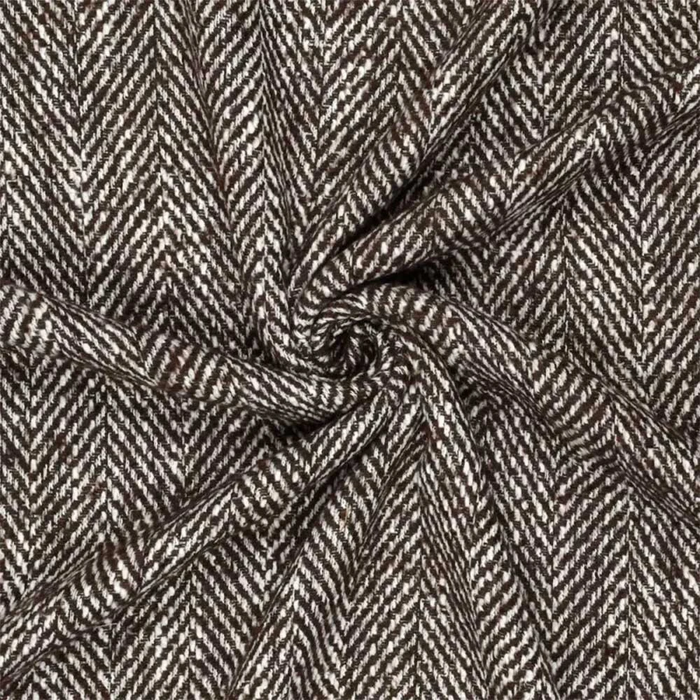 Tissu lainage à motif tissé chevron chocolat | Pour couture de manteau et veste en laine chaud