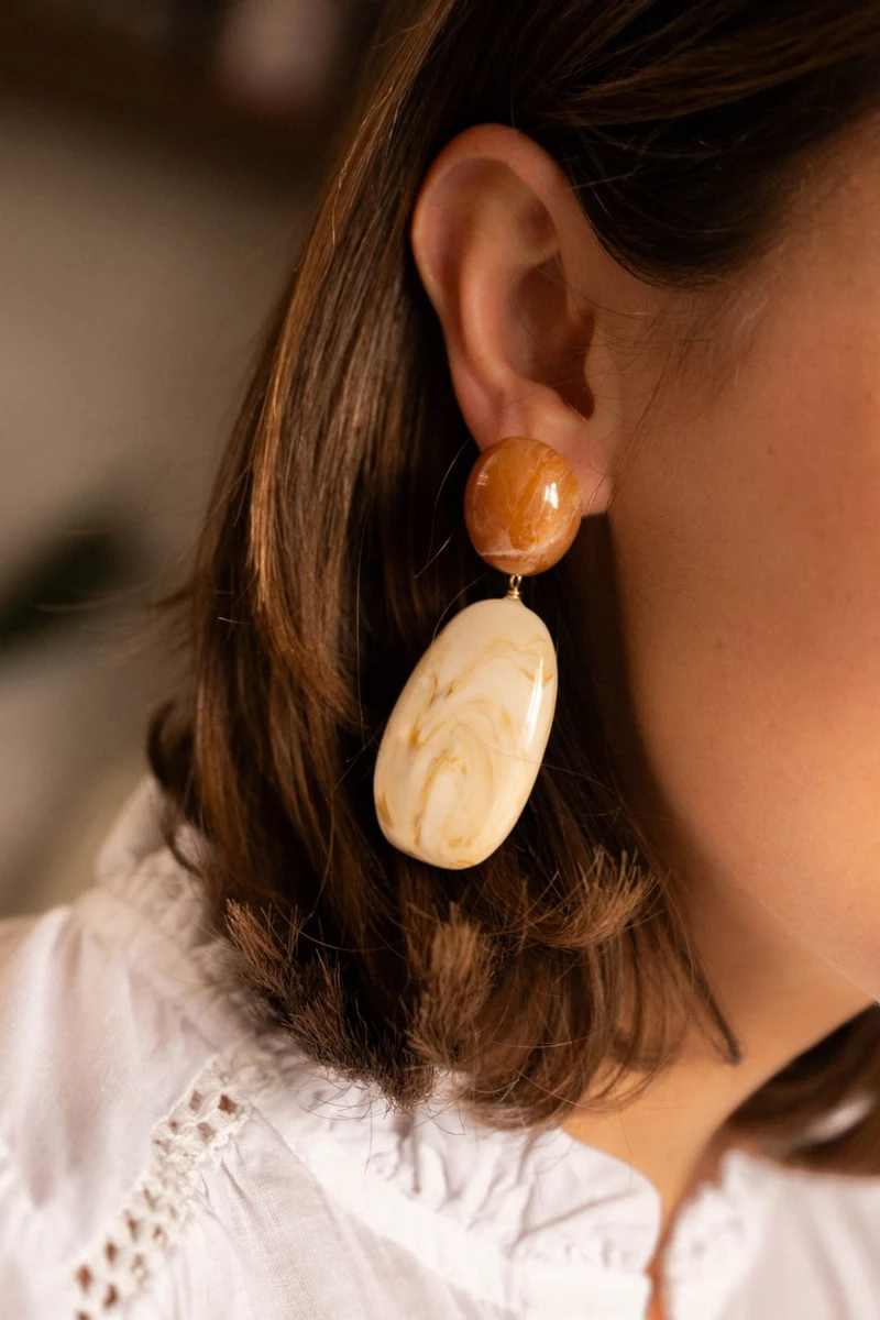 Paire De B.O Effet Marbré - Beige - Boutique Libertie