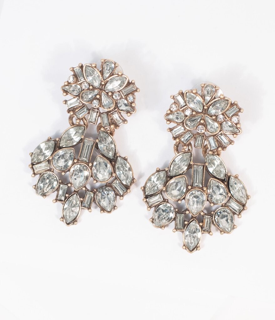 Deco Style Gold & Silver Rhinestone Drop Earrings