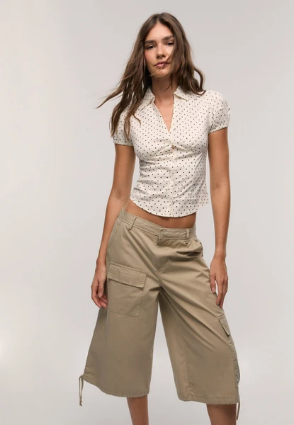 FITTED SHORT SLEEVE POLKA DOT - Button-down blouse - mottled grey