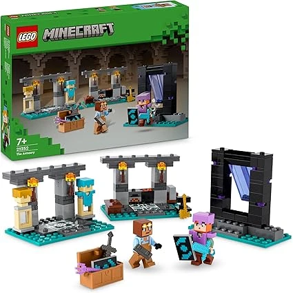 LEGO Minecraft L’Armurerie - Jouet avec Portail de l'enfer - Figurines d'Alex & Armoursmith avec Hache en Or, Épées, Boucliers & Accessoires - Cadeau pour Gamer, Garçon ou Fille dès 7 Ans 21252
