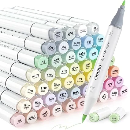 Ohuhu Marqueurs pastel à base d'alcool – 48 couleurs pastel de douceur et de floraison Marqueurs à alcool à double pointe pour artistes adultes – Pinceau et fin – Honolulu B