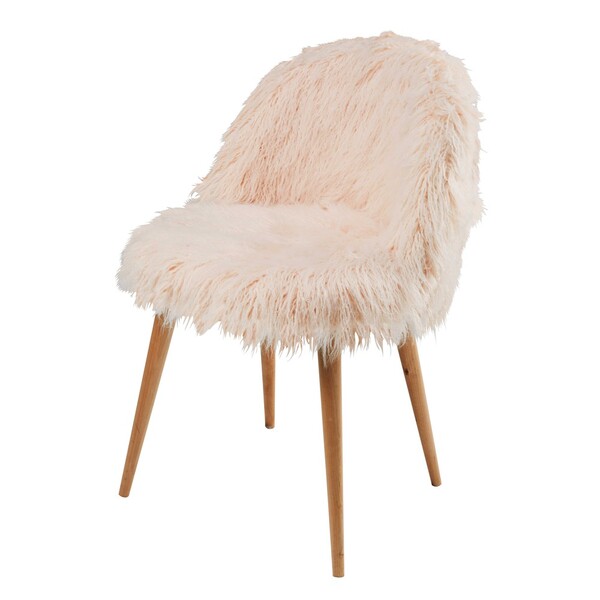 Chaise vintage en fausse fourrure rose et bouleau