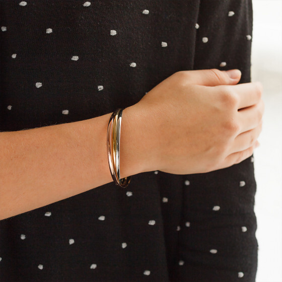 Bracelet demi joncs plats 55 mm 3 ors 18K - Emanessence - Ocarat