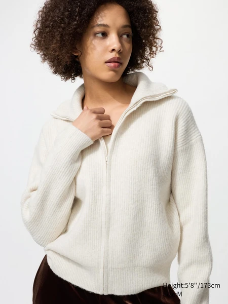 Cardigan zippé en maille soufflée Yarn™ pour Femme | UNIQLO FR