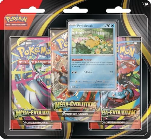 Pokémon : Blister de Trois boosters Méga-Évolution – Psykokwak du JCC Pokémon (1 Carte Promo Brillante et 3 boosters)