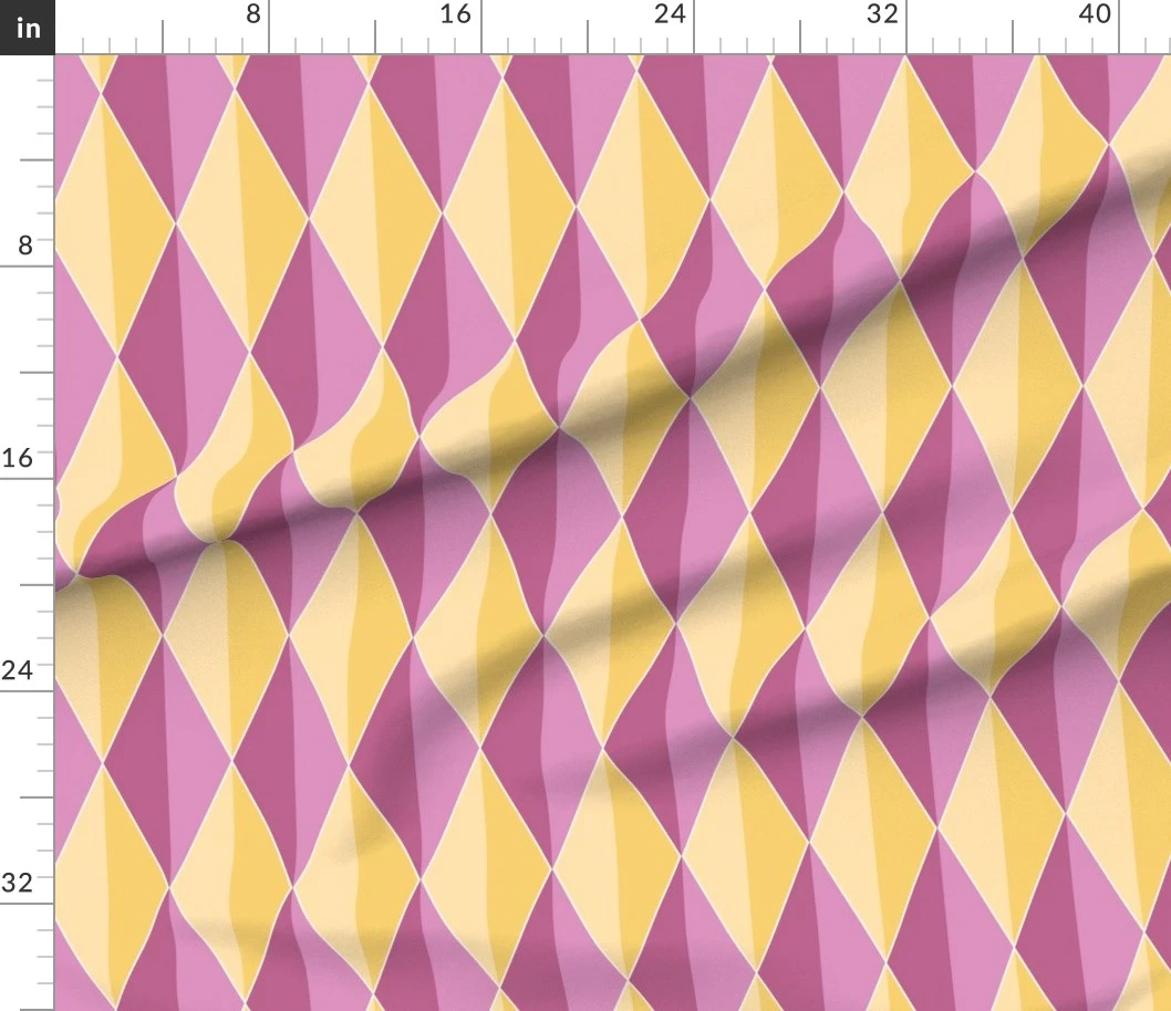 Fabric in Dual Harlequin Diamonds with Border in Two Tones Pink & Yellow (medium)