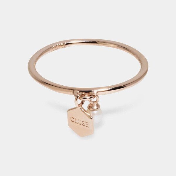 Essentielle Rose Gold Hexagon and Pearl Charm Ring - 52