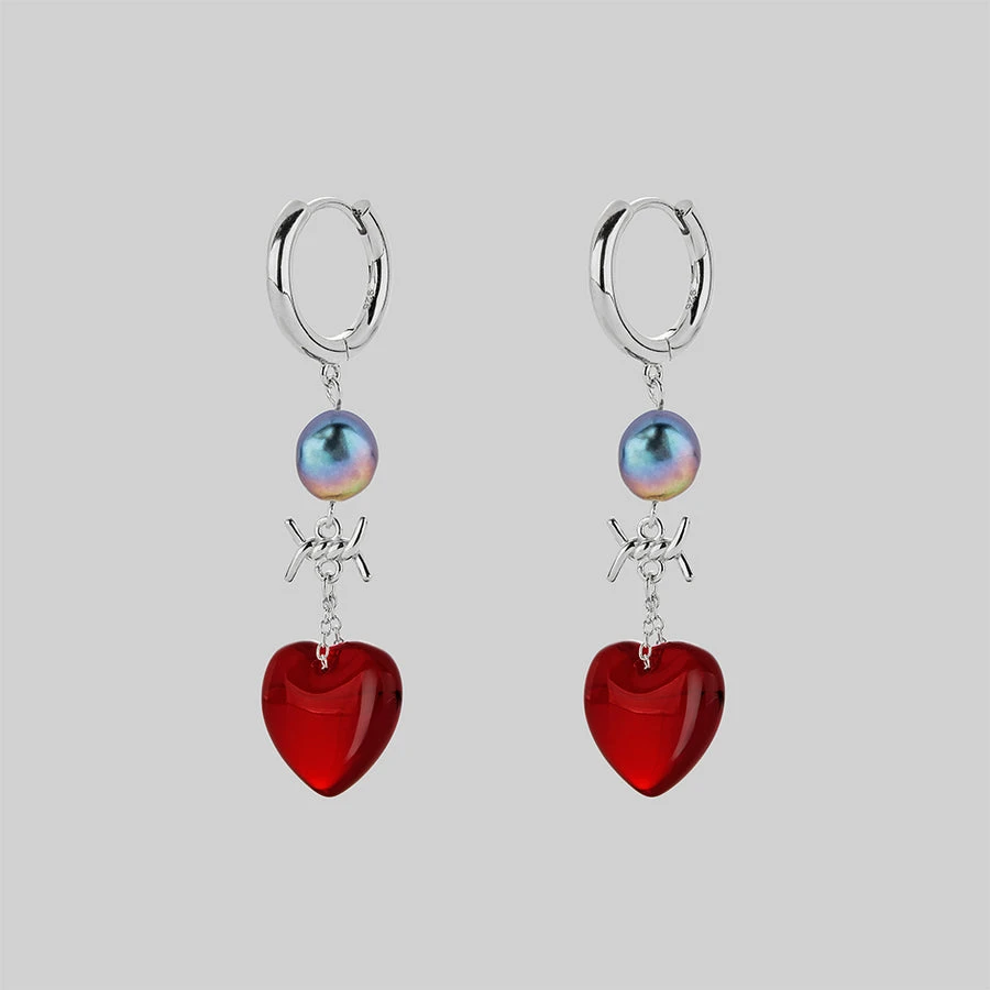 HEART OF STONE. Heart & Pearl Hoop Earrings - Silver