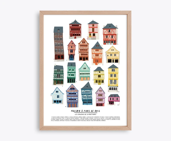 Maison à Pans de Bois - Bretagne - Affiche illustrée
