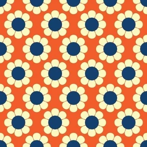60s Retro Floral in Orange, Navy Fabric | Spoonflower