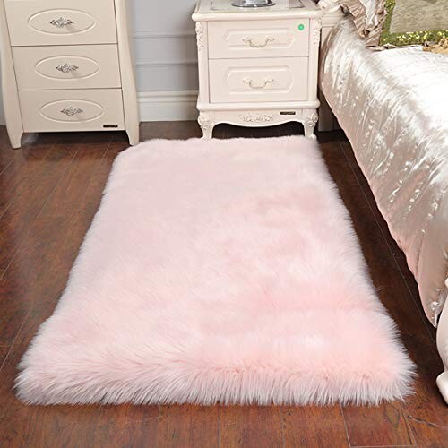 Cumay Peau de Mouton/Agneau Artificiel | Tapis Fourrure synthétique pour Le Salon, de Chaise Canapé Natte la Chambre à Coucher ou d'enfants, lit, canapé ou Chaise (Rose, 60 x 90 cm)