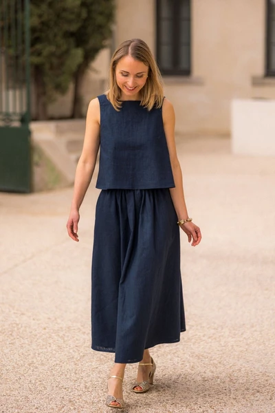 Joli Kit Couture - Jupe Iris lin marine
