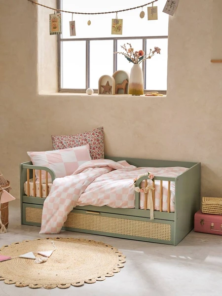 Lit enfant 70x140 cm avec tiroir en cannage LIGNE POESIE vert - Vertbaudet