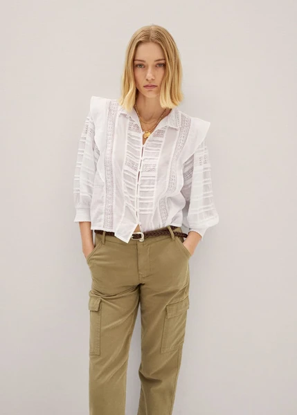 Blouse coton empiècements dentelle - Femme | Mango France