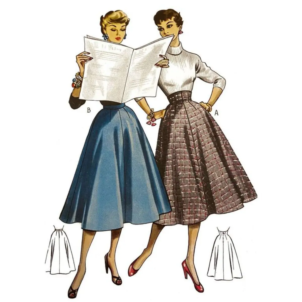 Modèle vintage des années 1950 – Jupe taille haute - elle a des poches ! - Taille 30" (76 cm)