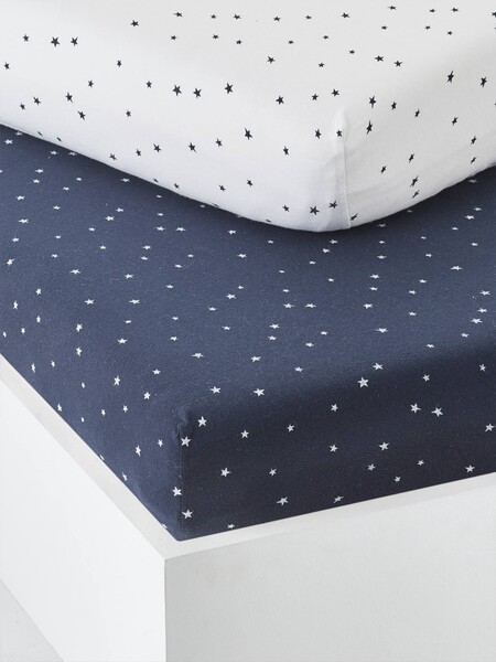 Lot de 2 draps-housses bébé en coton marine grisé - Vertbaudet