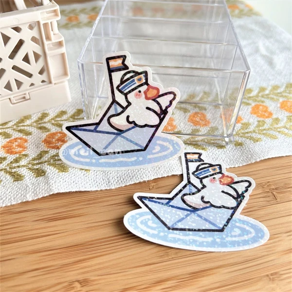 Sailor Duckie Ahoy! - Duck Holographic Die Cut Sticker - Duck Stickers, Cute Stationary, Boat Sticker, Deco Sticker, Sailing Sticker