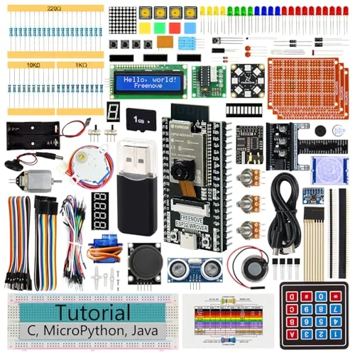 Freenove ESP32 Kit Dev CAM Board Kit de Démarrage Ultime, Microcontrôleur à Double Noyau 32 Bits 240 MHz, Caméra Embarquée WiFi+BT, Tutorial de 795 Pages, Code Java Python C, 122 Projets, 240 Articles