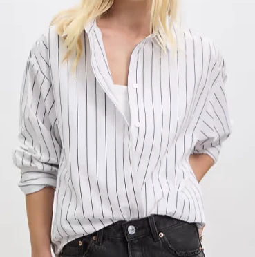 Stradivarius - Chemise longue à rayures en popeline - Noir