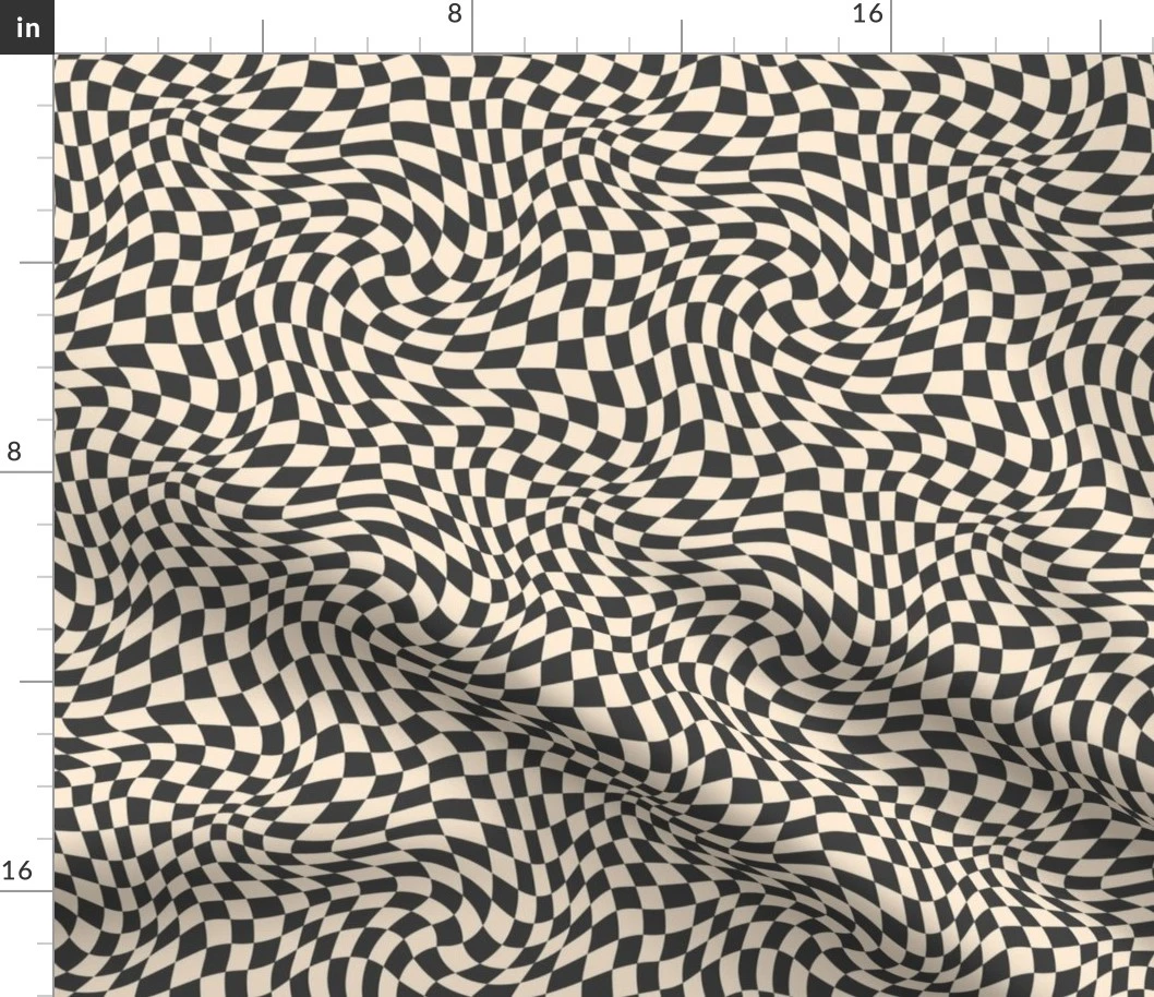 Wavy Black and White Checkerboard Fabric | Spoonflower