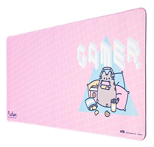 Tapis de souris XXL de la collection officielle Pusheen Rose - Tapis de souris antidérapant avec base en caoutchouc - 80 x 35 cm