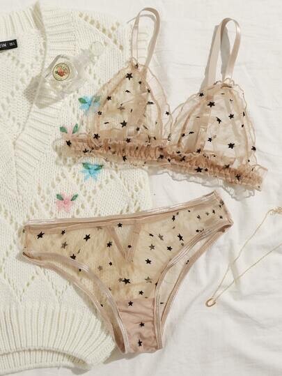 Ensemble de lingerie en tulle à motif étoile