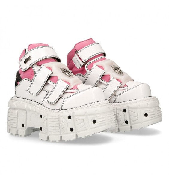Pink and white leather and nubuck ankle boots New Rock M.TANK008-C6