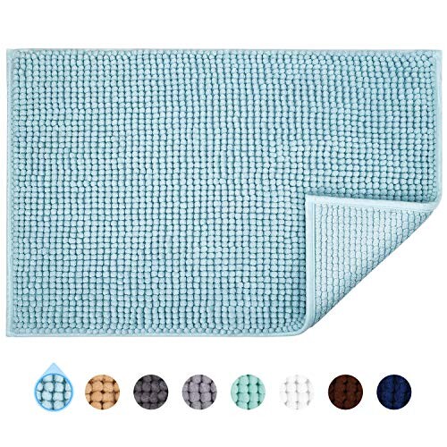 JARITTO Tapis de Bain Antidérapant Absorbant Tapis de Salle de Bain pour Sortie de Douche Baignoire Toilette Cuisine en Microfibre Chenille Lavable en Machine 40 x 60 cm (Bleu Clair)