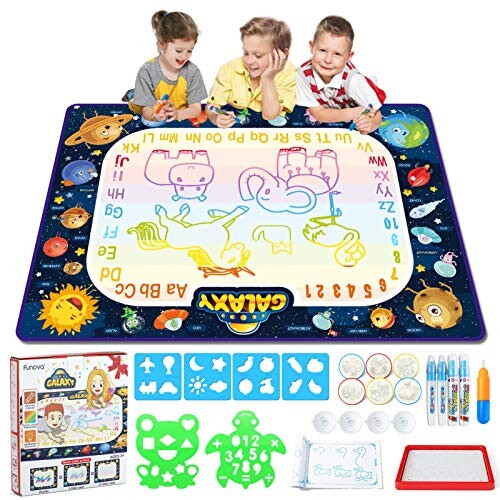 FUNOVA Tapis Dessin Eau Enfant - Aqua Doodle Matte Tapis Eau Magique 120*90cm Tableau de peinture de graffiti d'eau Jouets Educatifs Cadeaux d'anniversaire pour les Garçons Filles de 3 4 5 6 7 8 ans