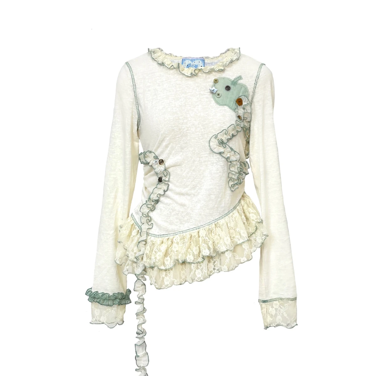 Y2K Irregular Trim Contrast Long Sleeve Knit Shirt Cotton - Disorder | Land Decora