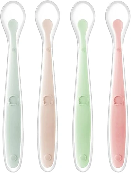 Tomedeks Cuillère En Silicone Pour Bébé, Cuillère À Repas Pour Bébé Incurvée Douce, Cuillère À Bouillie De Riz, Convient Aux Bébés De Plus De 1 Mois (4 PCS)