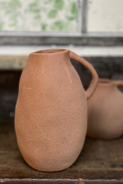 Large Sandstone Stoneware Vase with Handle