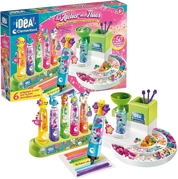 Clementoni - Coffret créatif : L'atelier des fluos : 10 fluos amusants, dès 7 ans - Inclus des bouchons, des mines, des capuchons - Loisirs créatifs - Jeux Éducatif pour enfant - Fabriqué en Italie