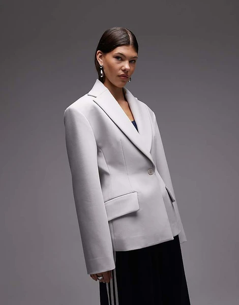 ASOS DESIGN - Blazer sculpté et cintré à la taille - Gris clair