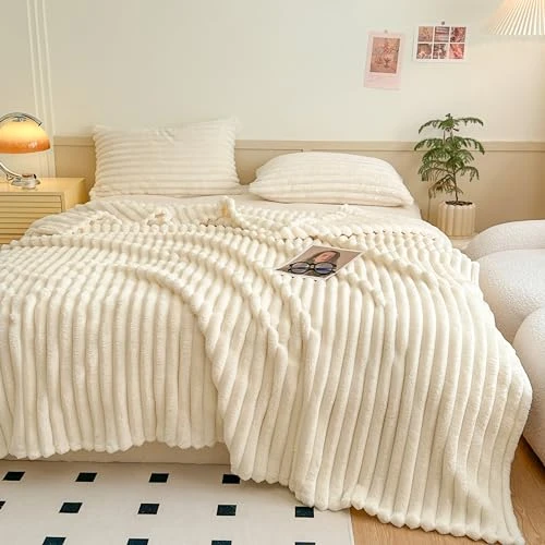 Couverture douillette, couvre-lit/couverture de canapé chaude et moelleuse pour maman, femme et petite amie, 200 x 230 cm, beige