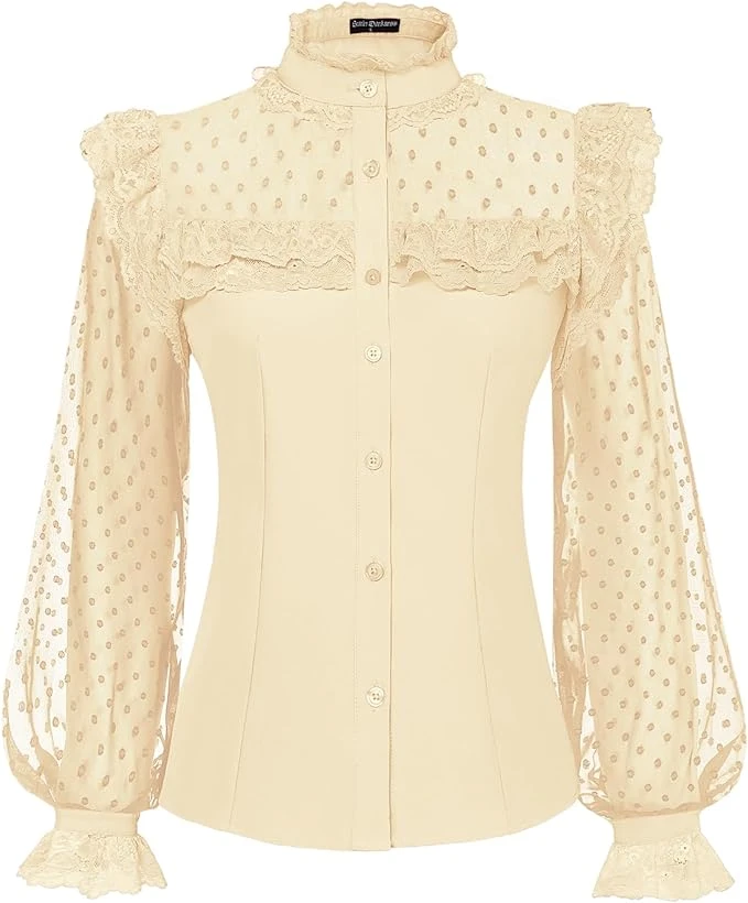 SCARLET DARKNESS Blouse victorienne à manches longues élégante en dentelle pour femme