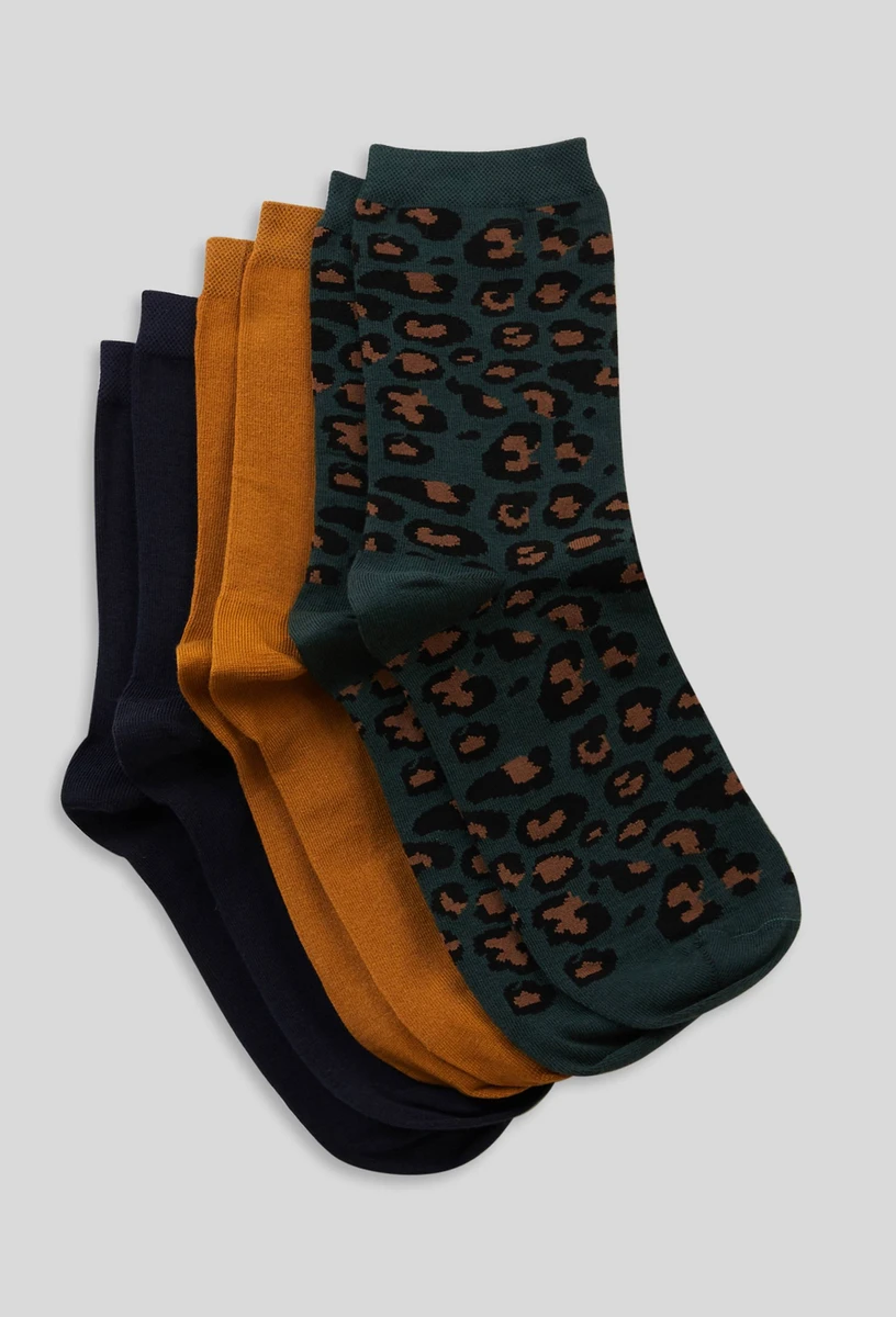 Lot de 3 paires de chaussettes fantaisie à motifs léopard en coton