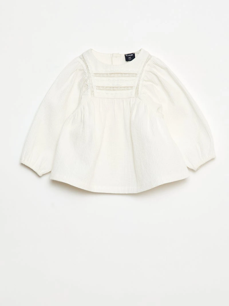 Blouse en dobby avec empiècement dentelle