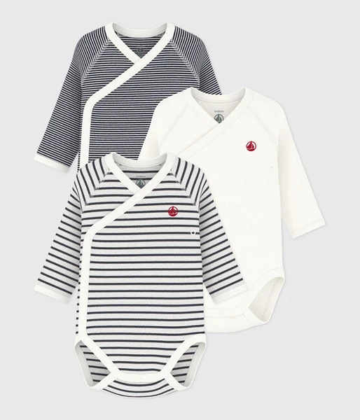 Lot de 3 bodies croisés manches longues en coton bébé