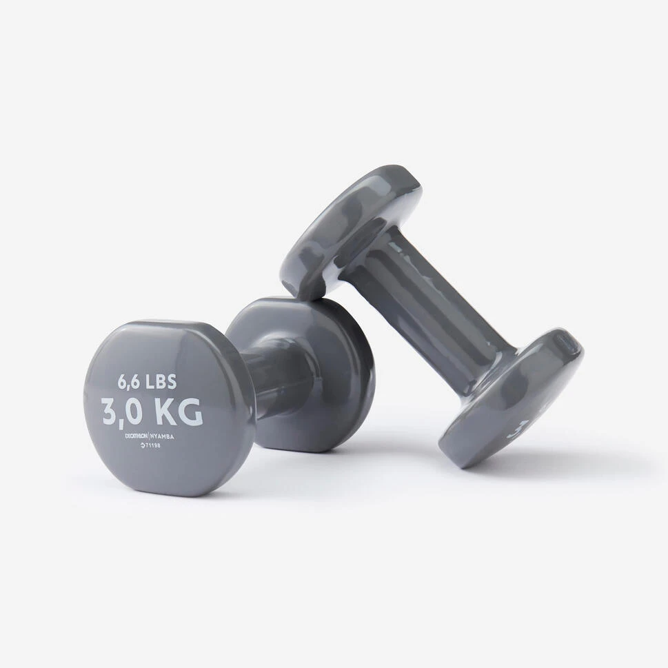 Paire d'haltères fitness 2*3 kg, fonte à 80% recyclée, gris