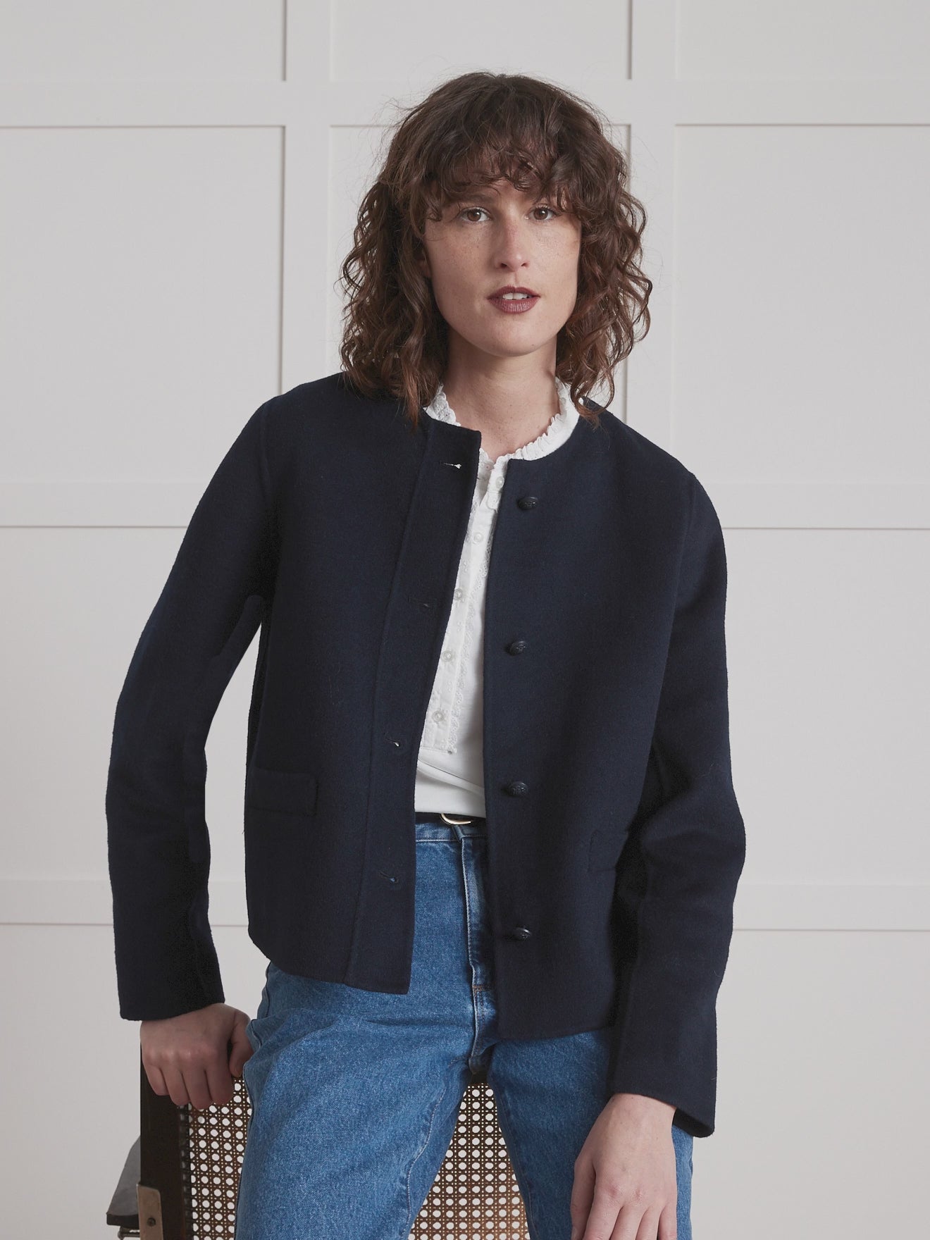 Cyrillus Blazer Col Rond Femme Veste Sans Col Femme Lainage