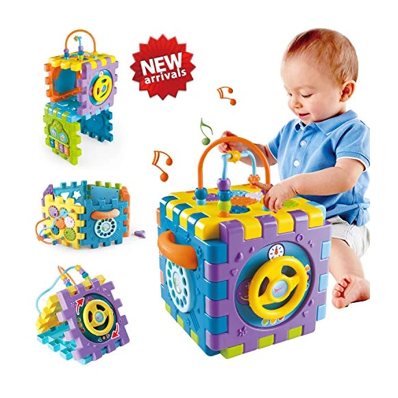 ACTRINIC Baby Toy 6-en-1 Centre de jeu multifonctionnel avec musique Perles de couleur Labyrinthe Trieur de formes Meilleur cadeau pour les tout-petits à partir de 18+ mois