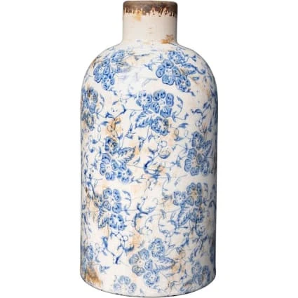 Vase floral en grès blanc et bleu 22x11x11cm | Maisons du Monde