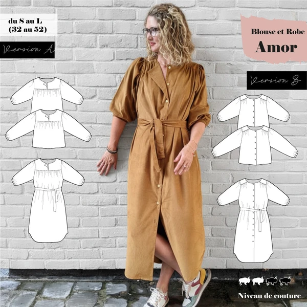 Patron Blouse et robe Amor du S au L (32 au 52)