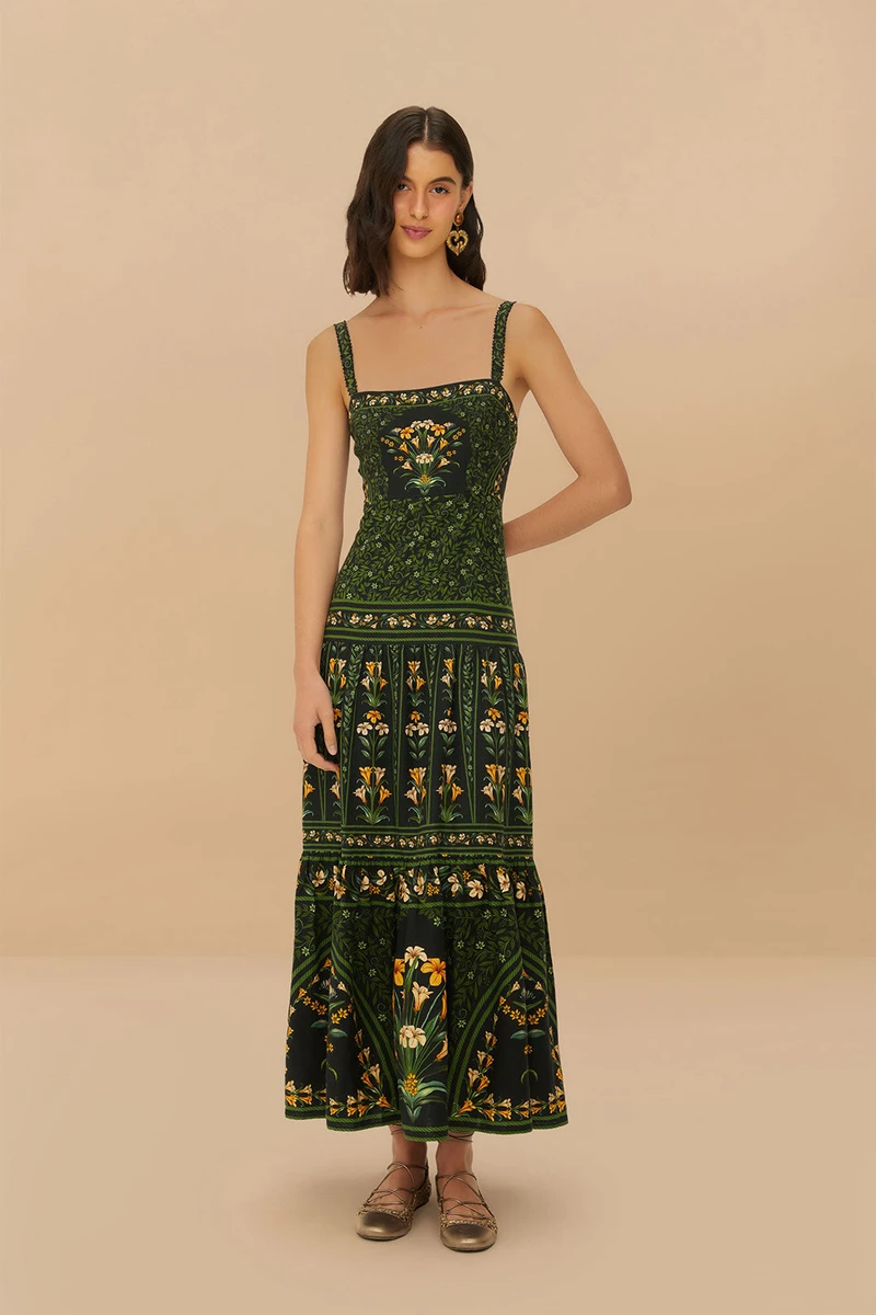 Robe longue à fleurs noires en LENZING™ ECOVERO™ Euroflax™