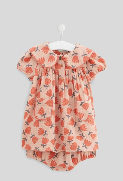 Robe avec bloomer imprimés en gaze de coton BIO GOTS