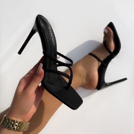 Troy Black Toe Post Stiletto Mules