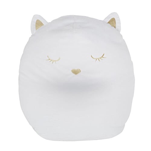 Pouf chat enfant imitation fourrure blanche brodé doré | Maisons du Monde